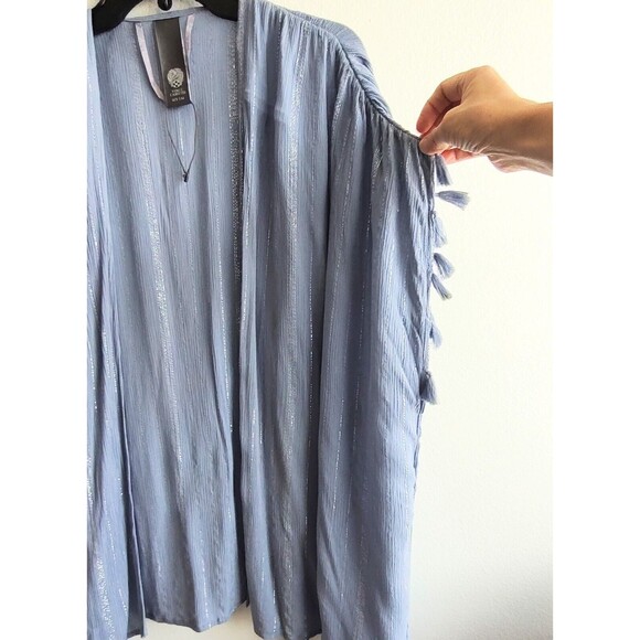 Vince Camuto Metallic Striped Blue Gray Kimono Top Wrap Open Front One Size - Picture 8 of 13